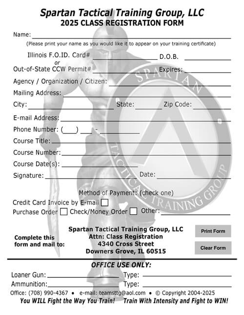 Spartan Tactical CLASS REGISTRATION Form 2022